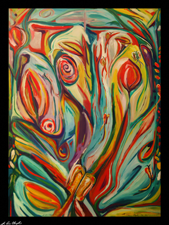 Mariposa Fine 2010 Commissioned Maine art by D. Loren Champlin abstract expressionist oil painting rural butterflies floral